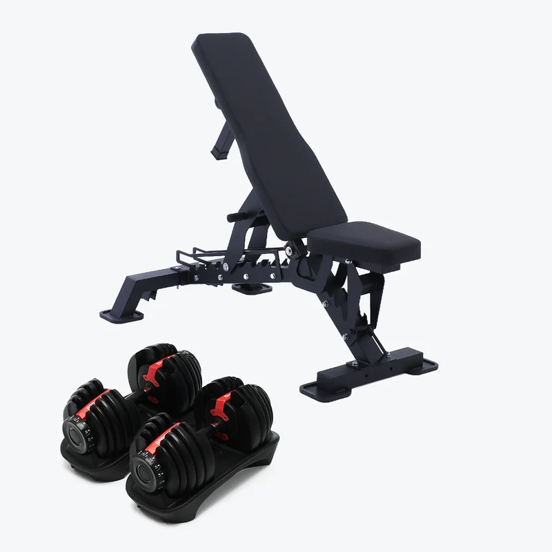 Bundle: Set of Dumbbells (5 - 52.5 lb) & Bench