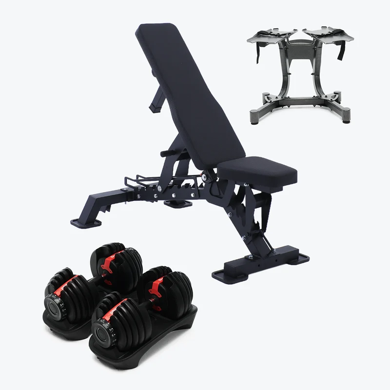 Bundle: Set of Dumbbells (5 - 52.5 lb) & Bench