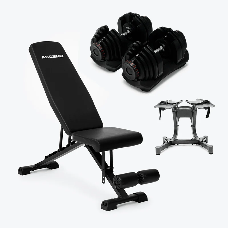Bundle: Set of Dumbbells (10 - 90 lb) & Bench
