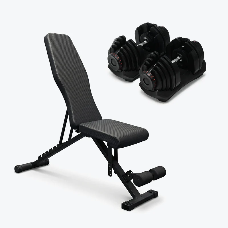 Bundle: Set of Dumbbells (10 - 90 lb) & Bench