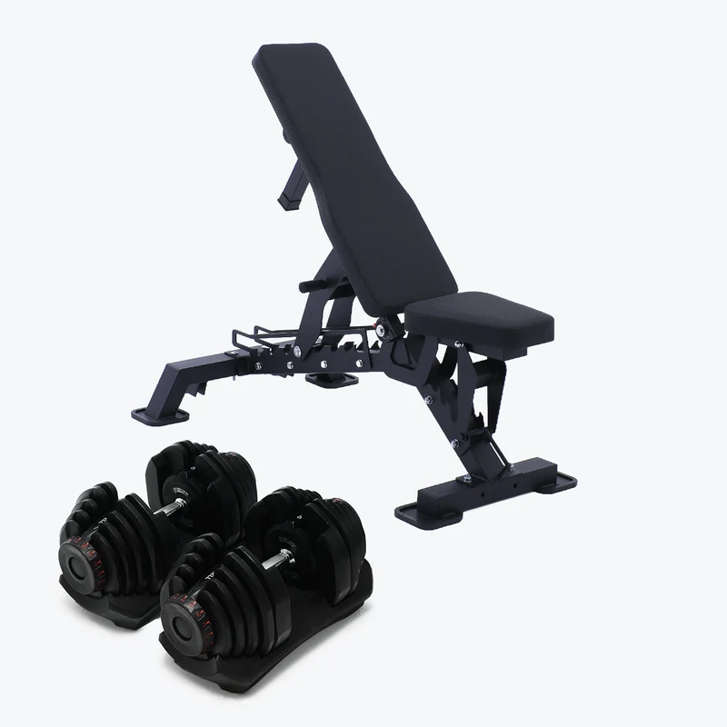 Bundle: Set of Dumbbells (10 - 90 lb) & Bench