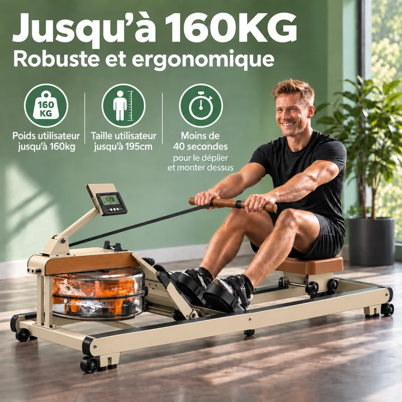 FITFOLDA RE790B - Rameur à résistance hydraulique - Coloris crème