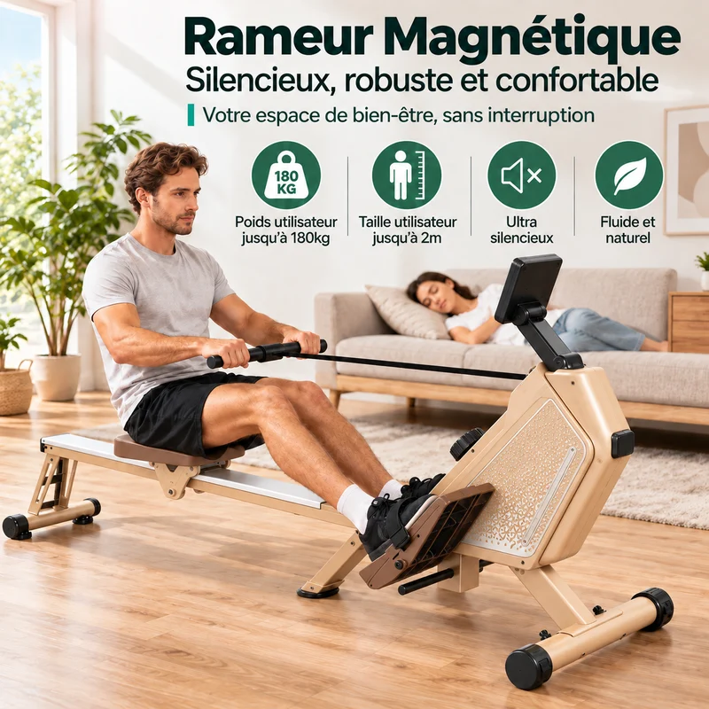 FITFOLDA RM690B - Rameur à résistance magnétique - Coloris bois clair