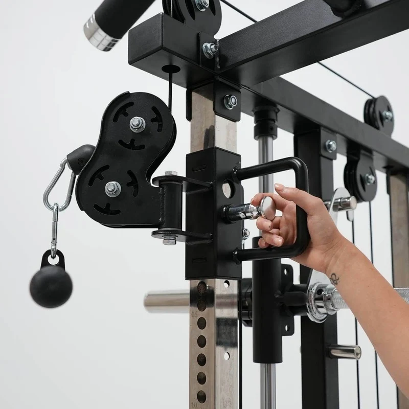 G4 All-In-One Trainer: Rack, Smith Machine et Double Poulie + 154 kg de Poids Inclus