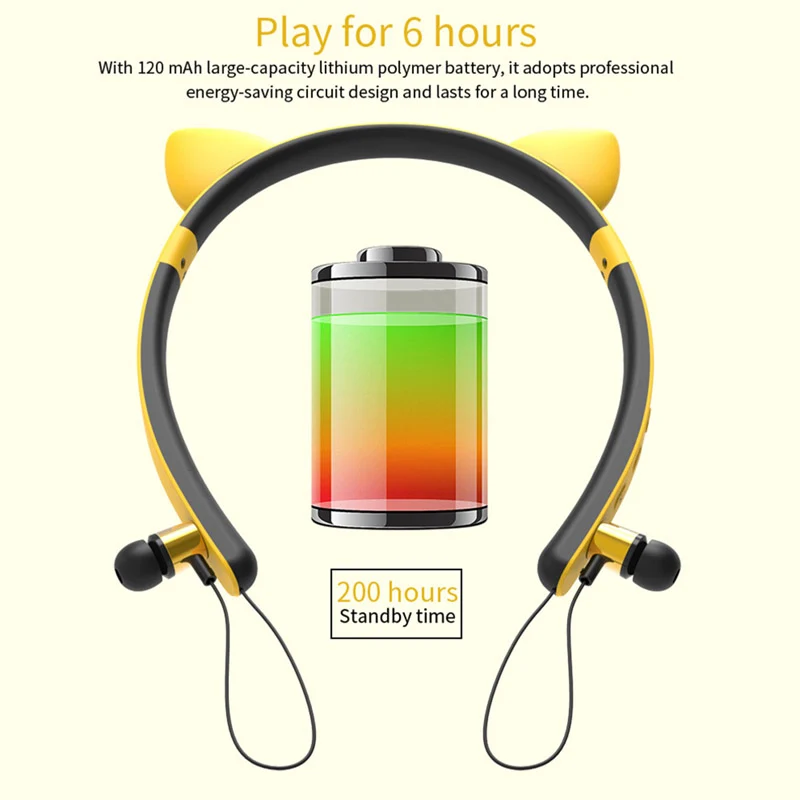 Casque Bluetooth LED Sans Fil avec Oreilles de Chat