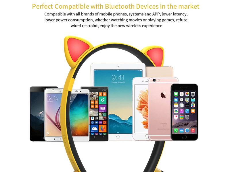Casque Bluetooth LED Sans Fil avec Oreilles de Chat