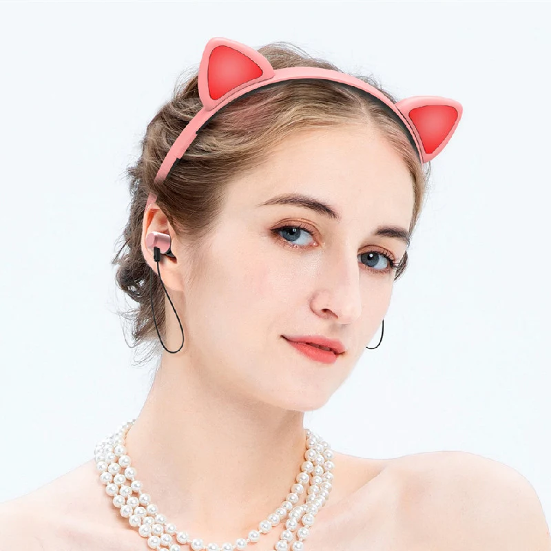 Casque Bluetooth LED Sans Fil avec Oreilles de Chat