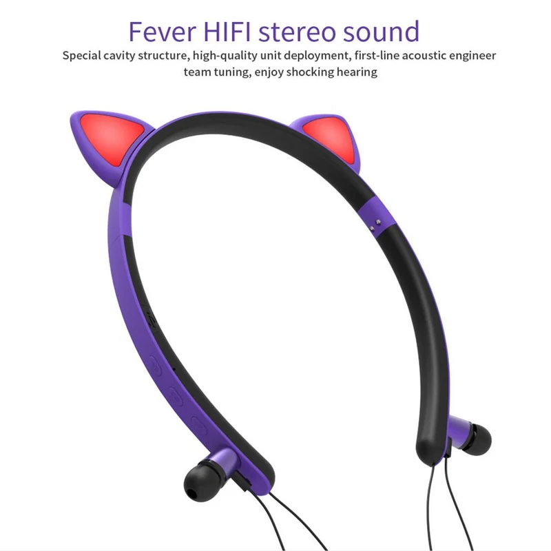 Casque Bluetooth LED Sans Fil avec Oreilles de Chat