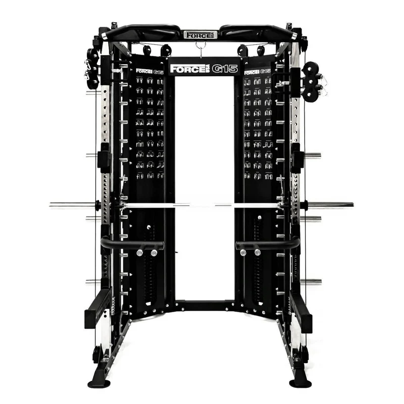 G15® All-In-One Trainer - Smith Machine, Rack + Double Poulie (Rapport de Câbles 2:1 et 4:1) + 260 Kg de Plaques Incluses