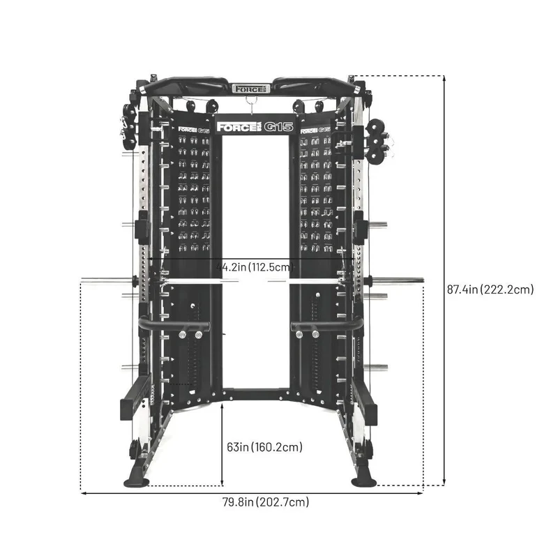 G15® All-In-One Trainer - Smith Machine, Rack + Double Poulie (Rapport de Câbles 2:1 et 4:1) + 260 Kg de Plaques Incluses