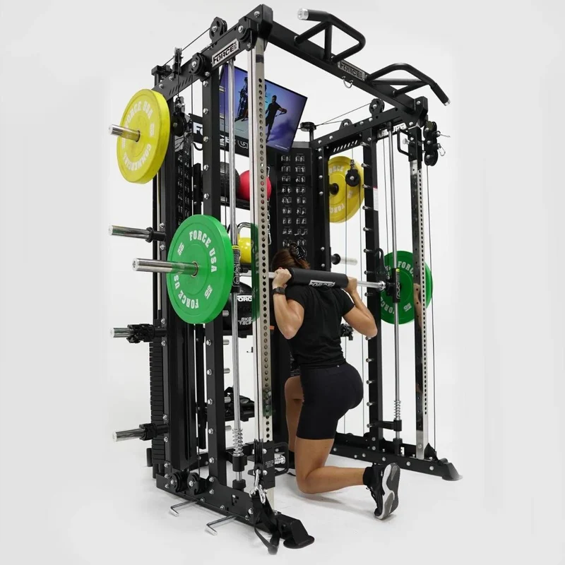 G15® All-In-One Trainer - Smith Machine, Rack + Double Poulie (Rapport de Câbles 2:1 et 4:1) + 260 Kg de Plaques Incluses