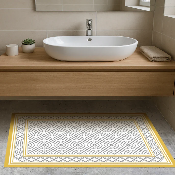 Tapis vinyle - Palace moutarde et gris
